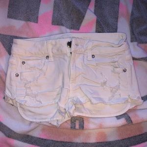 White Ripped Denim Shorty Shorts